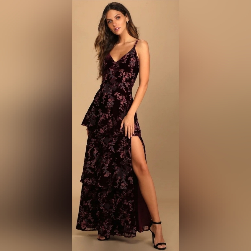 Lulu's I Love You Amore Velvet Burnout Plum Maxi Dress